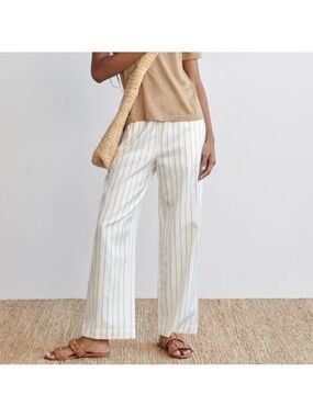 Jenni Kayne Pants Bianca Striped Wide Leg Satin Pull On Ivory Tan Honey Sz XS